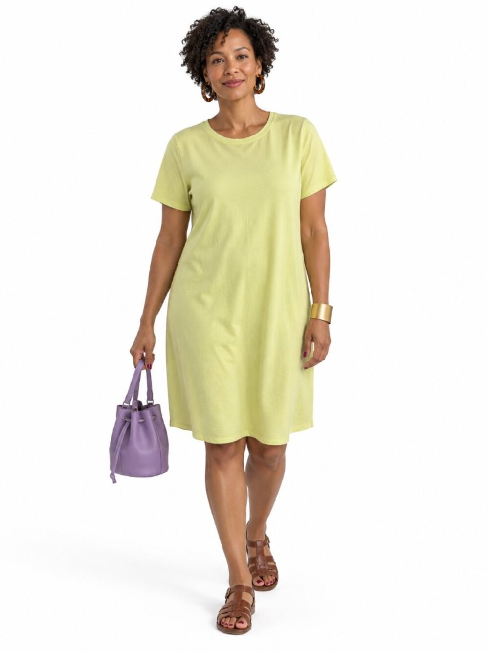 Eileen Fisher Organic Cotton T Shirt Dress Yellow Summer Travel Size M